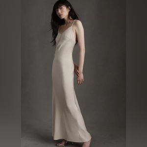 BHLDN Anthropologie Charlie Champagne Formal Maxi Slip Dress Gown Sz 12
